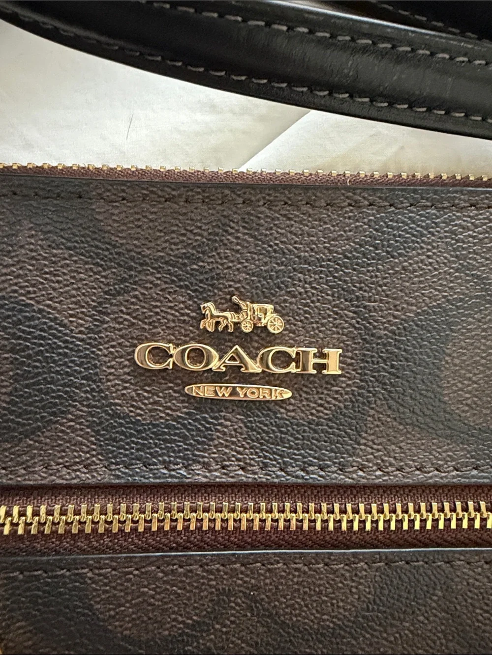 Authentic Coach Brown Signature Crossbody with Black Strap